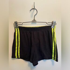 Faded Glory, girls youth medium black athletic shorts with green stripes on side